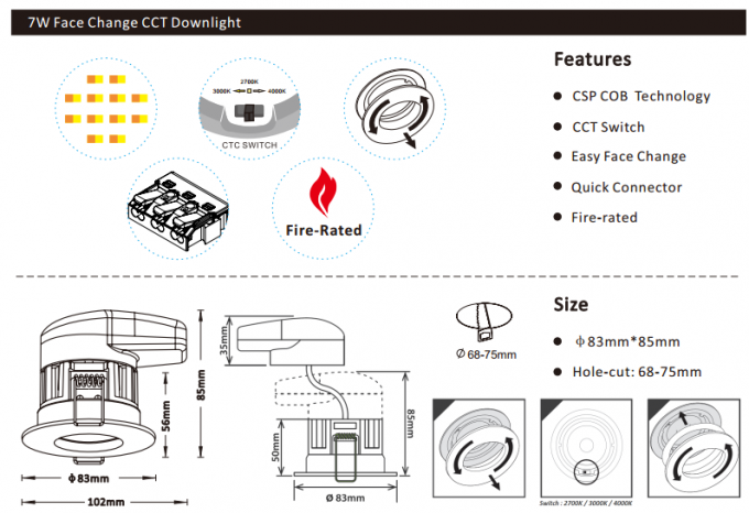 7w a mené le downlight