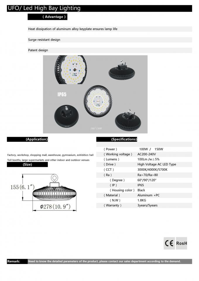 UFO 150w a mené la lumière élevée de baie
